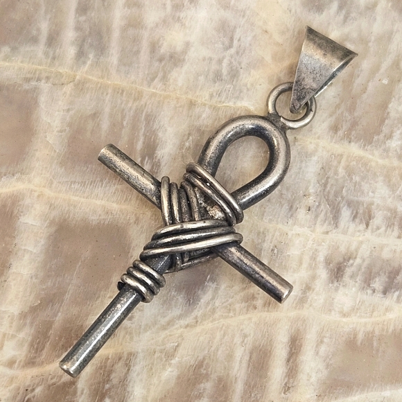 Taxco Mexico Sterling Silver Wrapped Ankh 925 Pendant - Picture 1 of 7